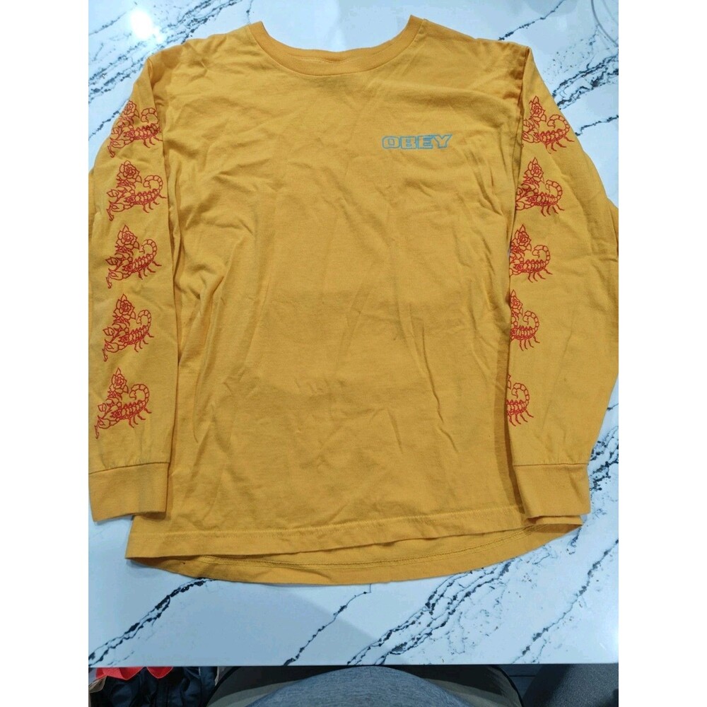 Obey Shirt Women Medium Yellow Rose Graphic Long Sleeve Tee Streetwear Skate